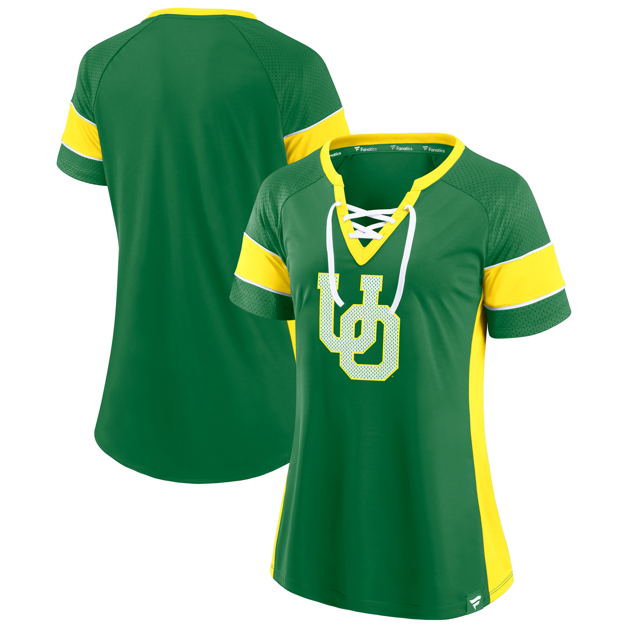 Women's-Fanatics Green Oregon Ducks Unmasked Hero Block Party Athena Lace-Up Top